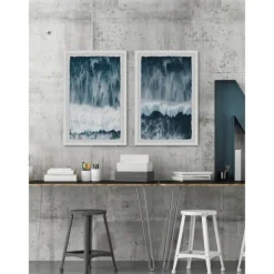 Framed Art-Kirkland's Home Raging Waves Diptych 2-Pc. Framed Wall Art Set Blue/White