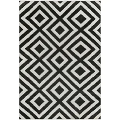 Outdoor Rugs-Kirkland's Home Rain Diamond Fringe Indoor/Outdoor Area Rug, 5X8 Black/White