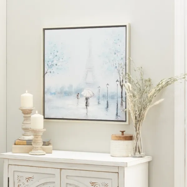 Framed Art-Kirkland's Home Rainy Paris Blues Transitional Framed Wall Art Blue/White/Black