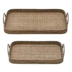 Decorative Trays-Kirkland's Home Rattan And Wood Decorative Trays, Set Of 2 Brown