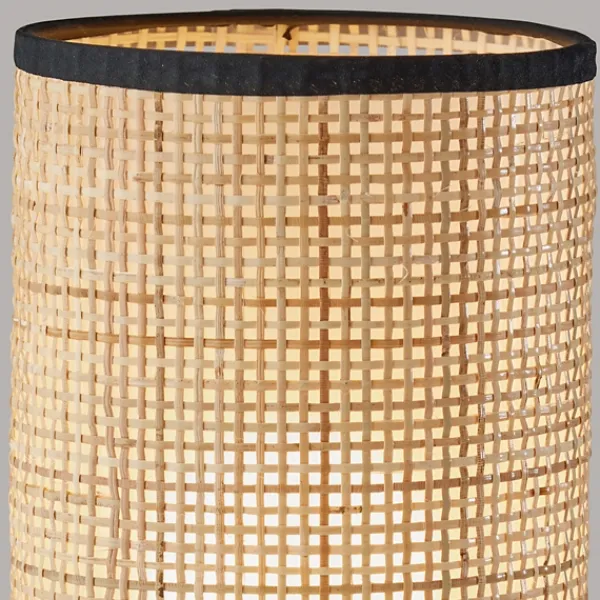 Table Lamps-Kirkland's Home Rattan Cylinder Shade Black Base Table Lamp Black/Tan