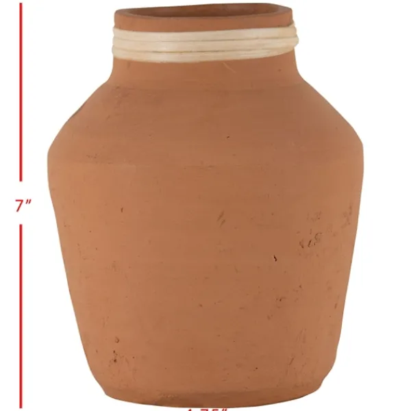 Vases-Kirkland's Home Rattan Rim Hand-Thrown Terracotta Vase Orange