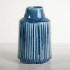 Vases-Kirkland's Home Reactive Ribbed Vase, 7 In. Blue
