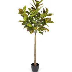 Trees & Topiaries-Kirkland's Home Real Touch Croton Leaf Tree In Black Pot, 6 Ft.