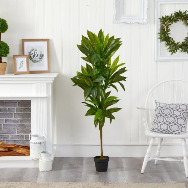 Trees & Topiaries-Kirkland's Home Real Touch Dracaena Tree In Black Planter