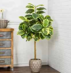 Trees & Topiaries-Kirkland's Home Real Touch Variegated Ficus Altissima Tree, 4 Ft.
