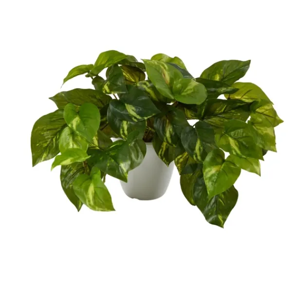 Arrangements & Greenery-Kirkland's Home Real Touch Variegated Pothos In White Planter Green/White