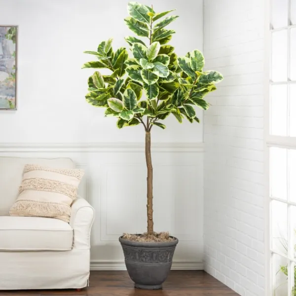 Trees & Topiaries-Kirkland's Home Real Touch Variegated Rubber Tree, 6 Ft.