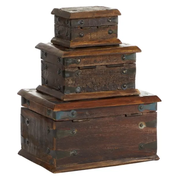 Baskets & Boxes-Kirkland's Home Reclaimed Wood Antique Box Set, Set Of 3 Brown/Black
