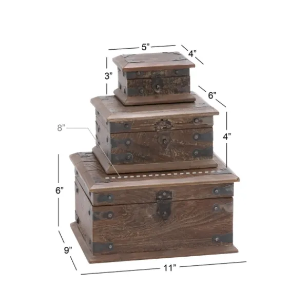 Baskets & Boxes-Kirkland's Home Reclaimed Wood Antique Box Set, Set Of 3 Brown/Black