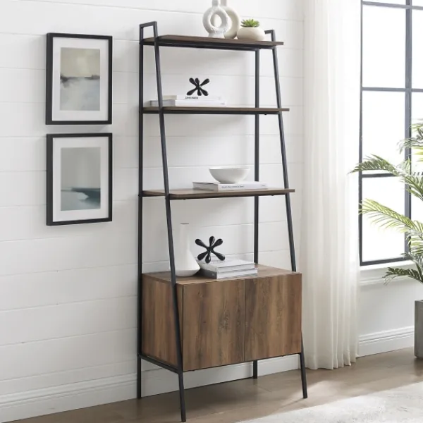 Bookshelves-Kirkland's Home Reclaimed Wood Modern Ladder Bookcase With Cabinet