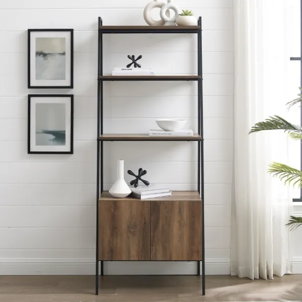 Bookshelves-Kirkland's Home Reclaimed Wood Modern Ladder Bookcase With Cabinet