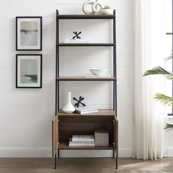 Bookshelves-Kirkland's Home Reclaimed Wood Modern Ladder Bookcase With Cabinet