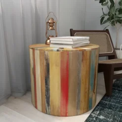 Accent & End Tables-Kirkland's Home Reclaimed Wood Round Accent Table Brown