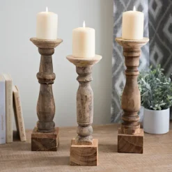 Candle Holders-Kirkland's Home Reclaimed Wooden Banister Candle Holders, Set Of 3 Tan