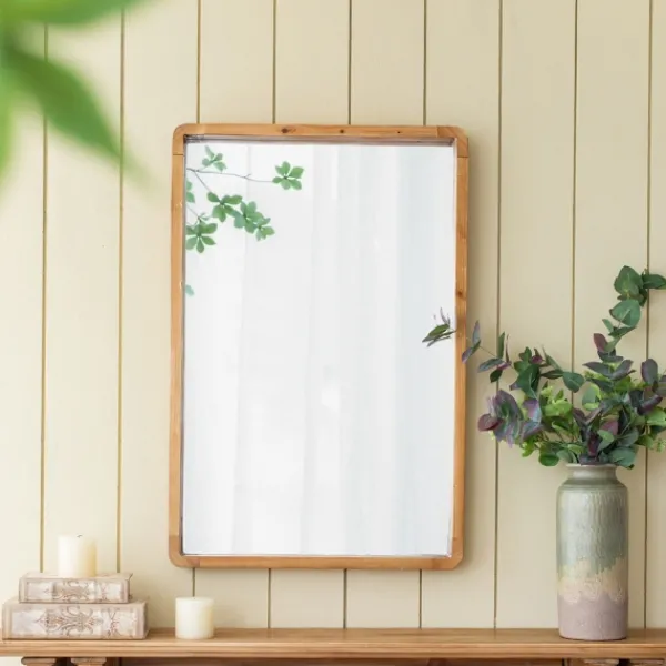 Decorative Mirrors-Kirkland's Home Rectangle Light Brown Wood Wall Mirror