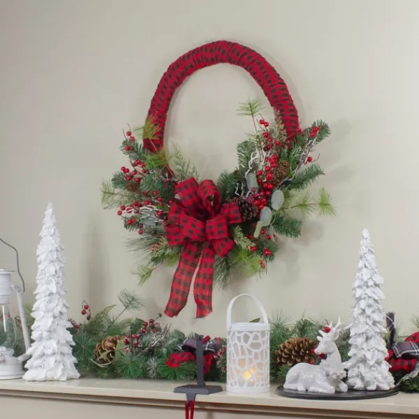 Wreaths-Kirkland's Home Red And Black Buffalo Check Pine And Berry Wreath Red/Black/Green