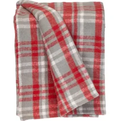 Blankets & Throws-Kirkland's Home Red And Gray Plaid Cotton Throw Red/Gray