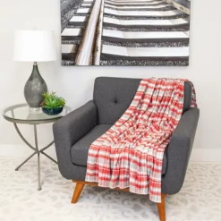 Blankets & Throws-Kirkland's Home Red And Gray Plaid Cotton Throw Red/Gray