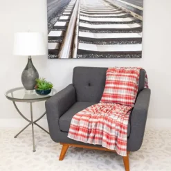 Blankets & Throws-Kirkland's Home Red And Gray Plaid Cotton Throw Red/Gray