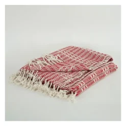 Blankets & Throws-Kirkland's Home Red And Ivory Striped Cotton Throw Red/Ivory