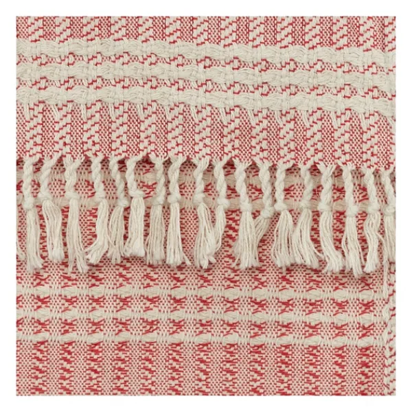 Blankets & Throws-Kirkland's Home Red And Ivory Striped Cotton Throw Red/Ivory