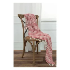 Blankets & Throws-Kirkland's Home Red And Ivory Striped Cotton Throw Red/Ivory