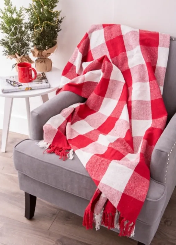 Blankets & Throws-Kirkland's Home Red And White Buffalo Check Throw Red/White