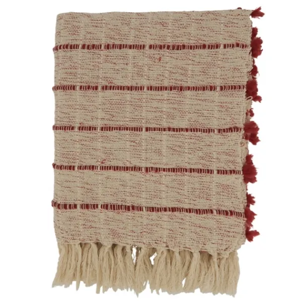 Blankets & Throws-Kirkland's Home Red Beige Stripe Throw Blanket Tan/Red