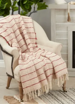 Blankets & Throws-Kirkland's Home Red Beige Stripe Throw Blanket Tan/Red