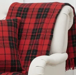 Blankets & Throws-Kirkland's Home Red Black Plaid Throw Christmas Blanket Red/Black