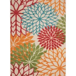 Outdoor Rugs-Kirkland's Home Red Bright Floral Burst Outdoor Area Rug, 5X7 Red/Blue/Orange