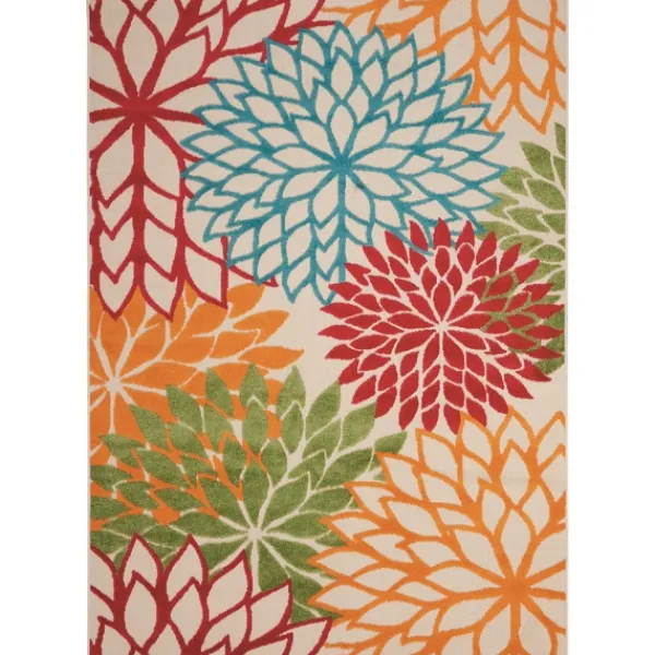 Outdoor Rugs-Kirkland's Home Red Bright Floral Burst Outdoor Area Rug, 5X7 Red/Blue/Orange