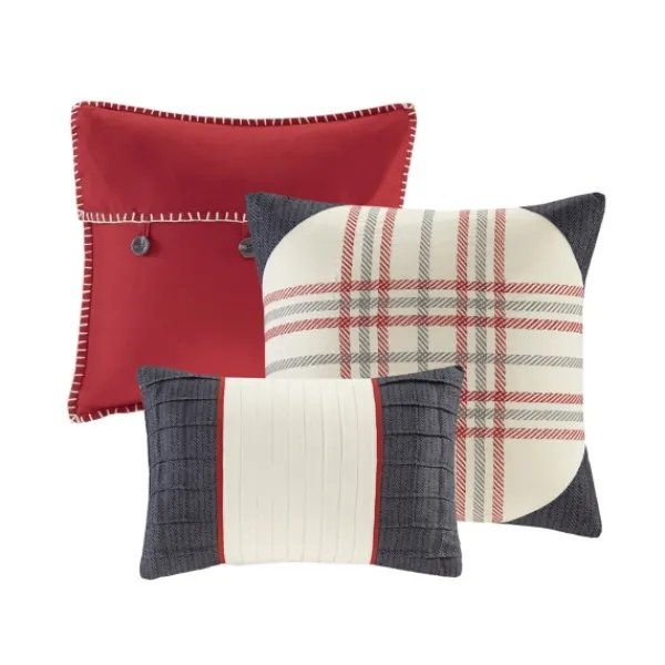 Comforters-Kirkland's Home Red Buffalo Check King 7-Pc. Comforter Set Red/White/Gray