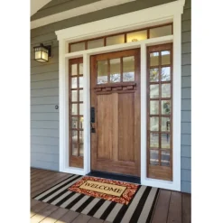 Doormats-Kirkland's Home Red Damask Welcome Coir Doormat Tan/Red