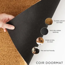 Doormats-Kirkland's Home Red Damask Welcome Coir Doormat Tan/Red