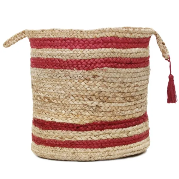 Baskets & Boxes-Kirkland's Home Red Double Stripe Jute Basket With Handles, 19 In. Tan/Red