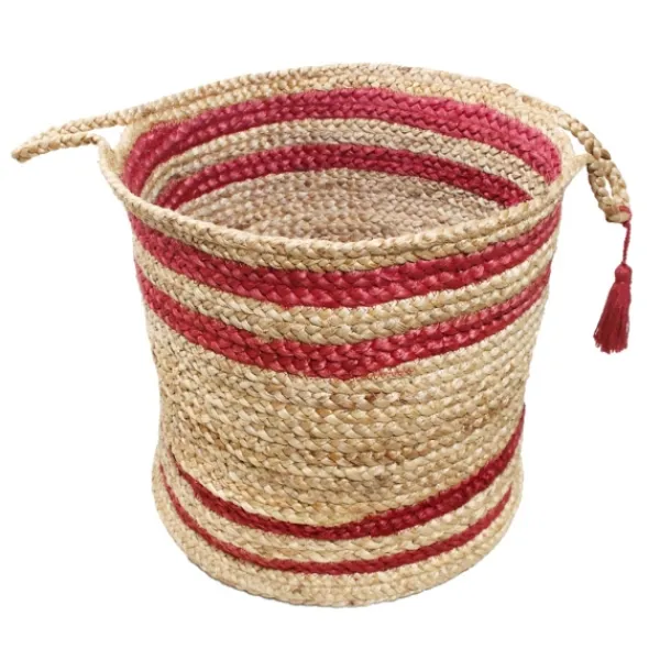 Baskets & Boxes-Kirkland's Home Red Double Stripe Jute Basket With Handles, 19 In. Tan/Red