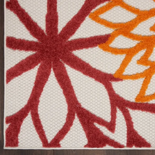 Outdoor Rugs-Kirkland's Home Red Floral Burst Outdoor Area Rug, 7X10 Red/Orange/Green