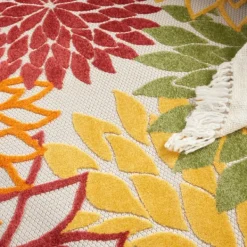 Outdoor Rugs-Kirkland's Home Red Floral Burst Outdoor Round Area Rug, 5 Ft. Red/Orange/Green