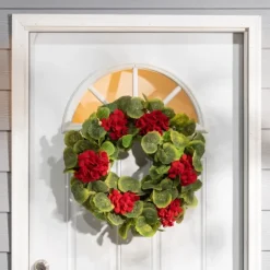 Wreaths-Kirkland's Home Red Geranium Twig Wreath Red/Green