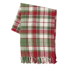 Blankets & Throws-Kirkland's Home Red Green White Plaid Christmas Throw Blanket Red/Green