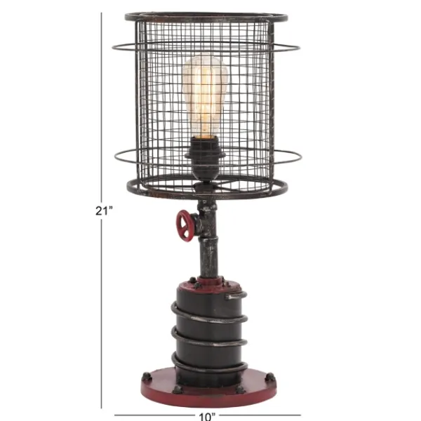 Table Lamps-Kirkland's Home Red Iron Cage Shade Edison Table Lamp Black