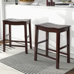 Bar Stools & Counter Height Stools-Kirkland's Home Red Mahogany Saddle Seat Counter Stools, Set Of 2 Brown