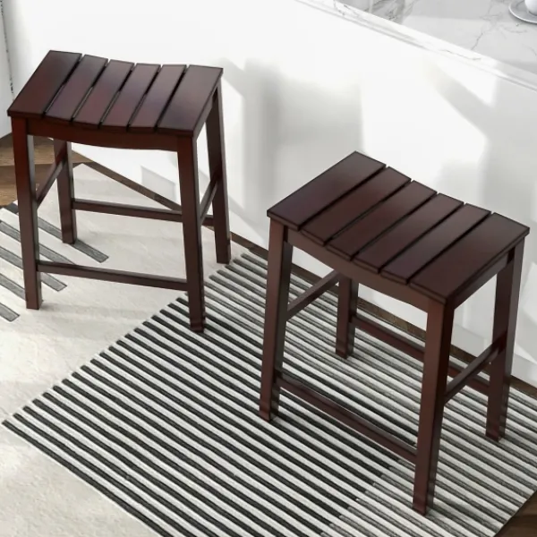 Bar Stools & Counter Height Stools-Kirkland's Home Red Mahogany Saddle Seat Counter Stools, Set Of 2 Brown