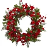 Wreaths-Kirkland's Home Red Plum Blossom Pinecone Wreath, 24 In. Green/Red