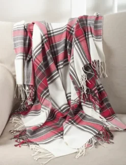 Blankets & Throws-Kirkland's Home Red Simple Plaid Throw With Tassels Red/White