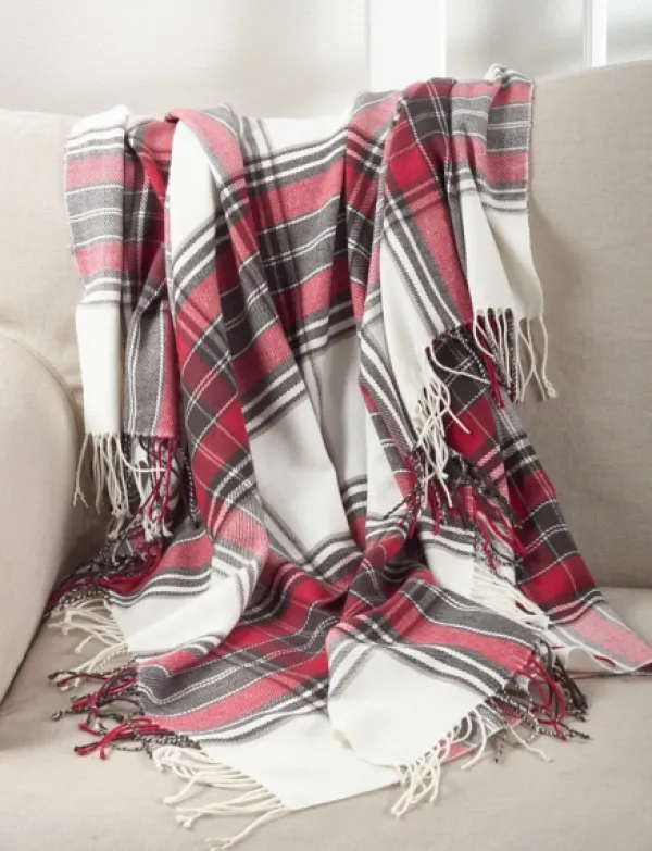 Blankets & Throws-Kirkland's Home Red Simple Plaid Throw With Tassels Red/White