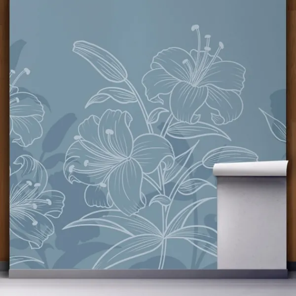 Wall Murals & Wall Decals-Kirkland's Home Regent Gray Floral Peel And Stick Wall Mural Blue