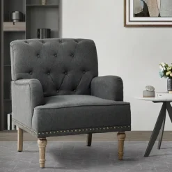Accent Chairs-Kirkland's Home Reginald Charcoal Button Tufted Armchair Gray